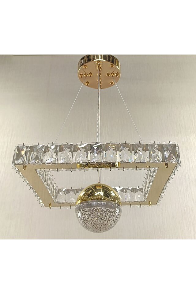 KRİSTAL TAŞLI KARE GOLD 3 RENK TOPLU LED AVİZE