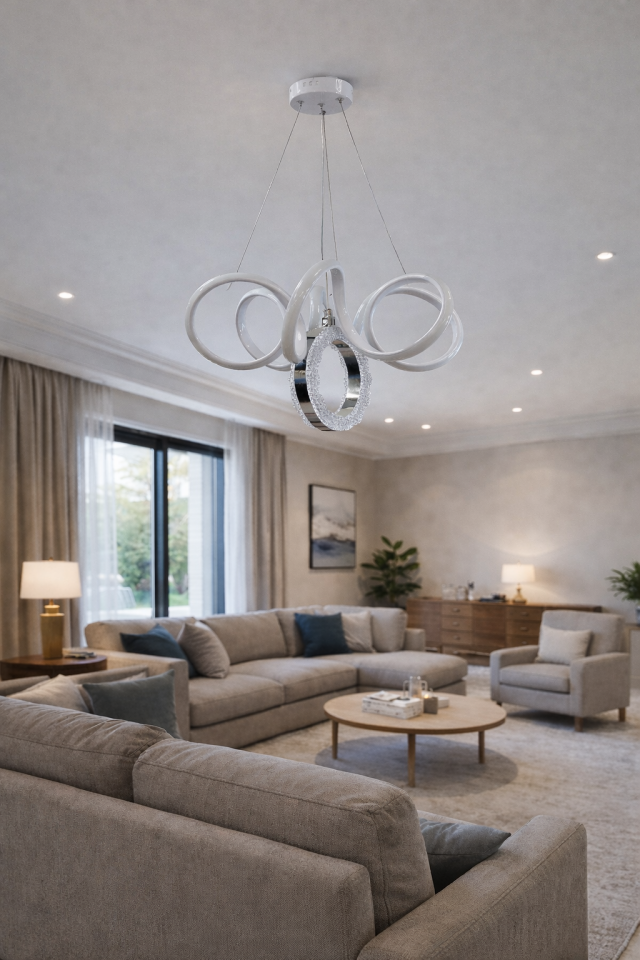 KIVRIMLI MODERN TOPLU LED AVİZE BEYAZ RENK