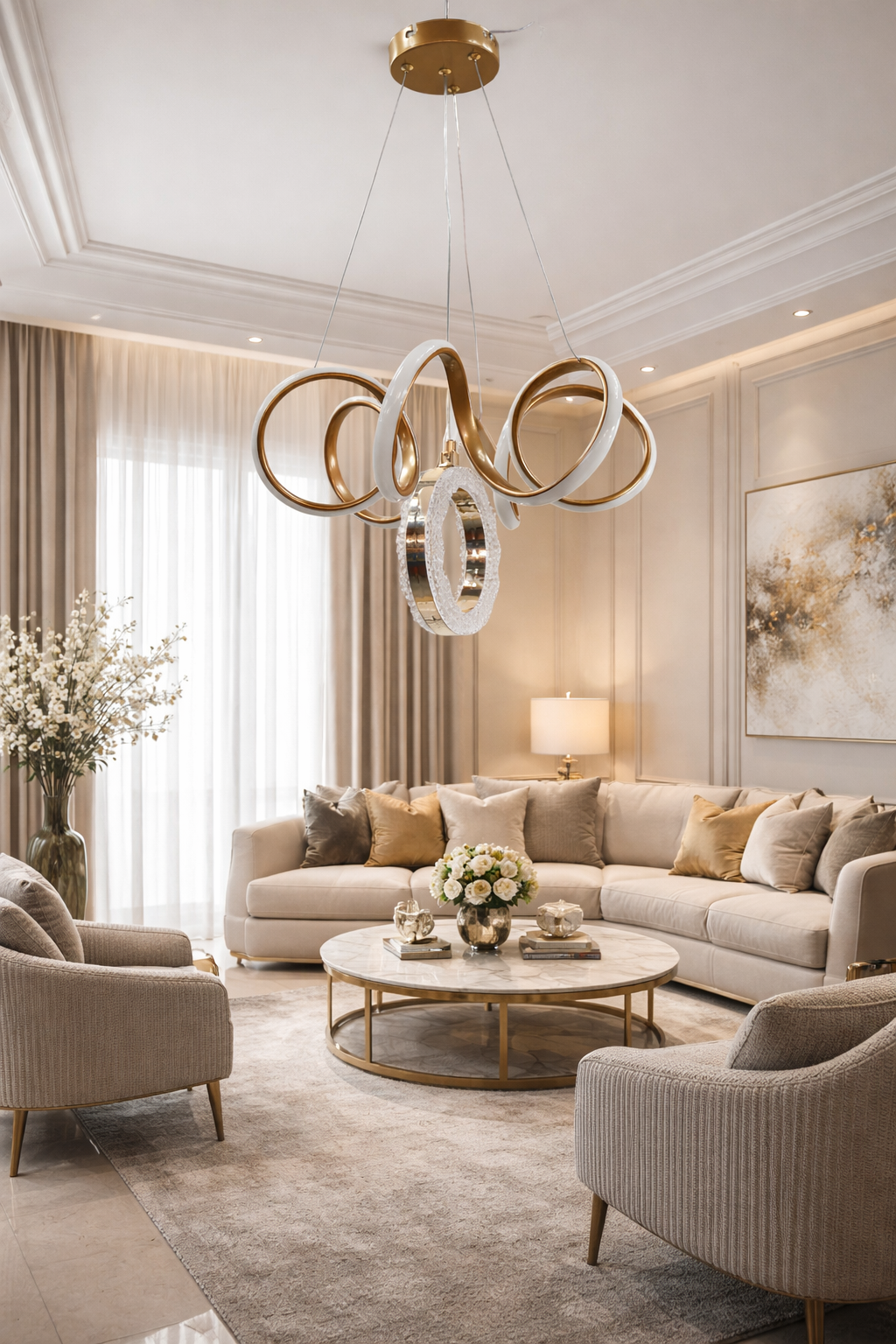 KIVRIMLI MODERN TOPLU LED AVİZE GOLD RENK