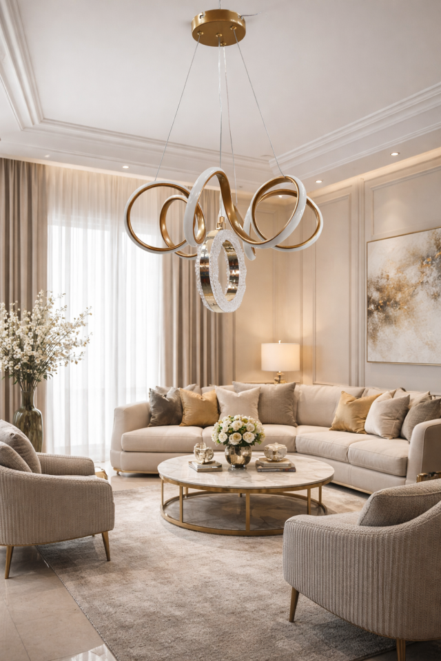 KIVRIMLI MODERN TOPLU LED AVİZE GOLD RENK