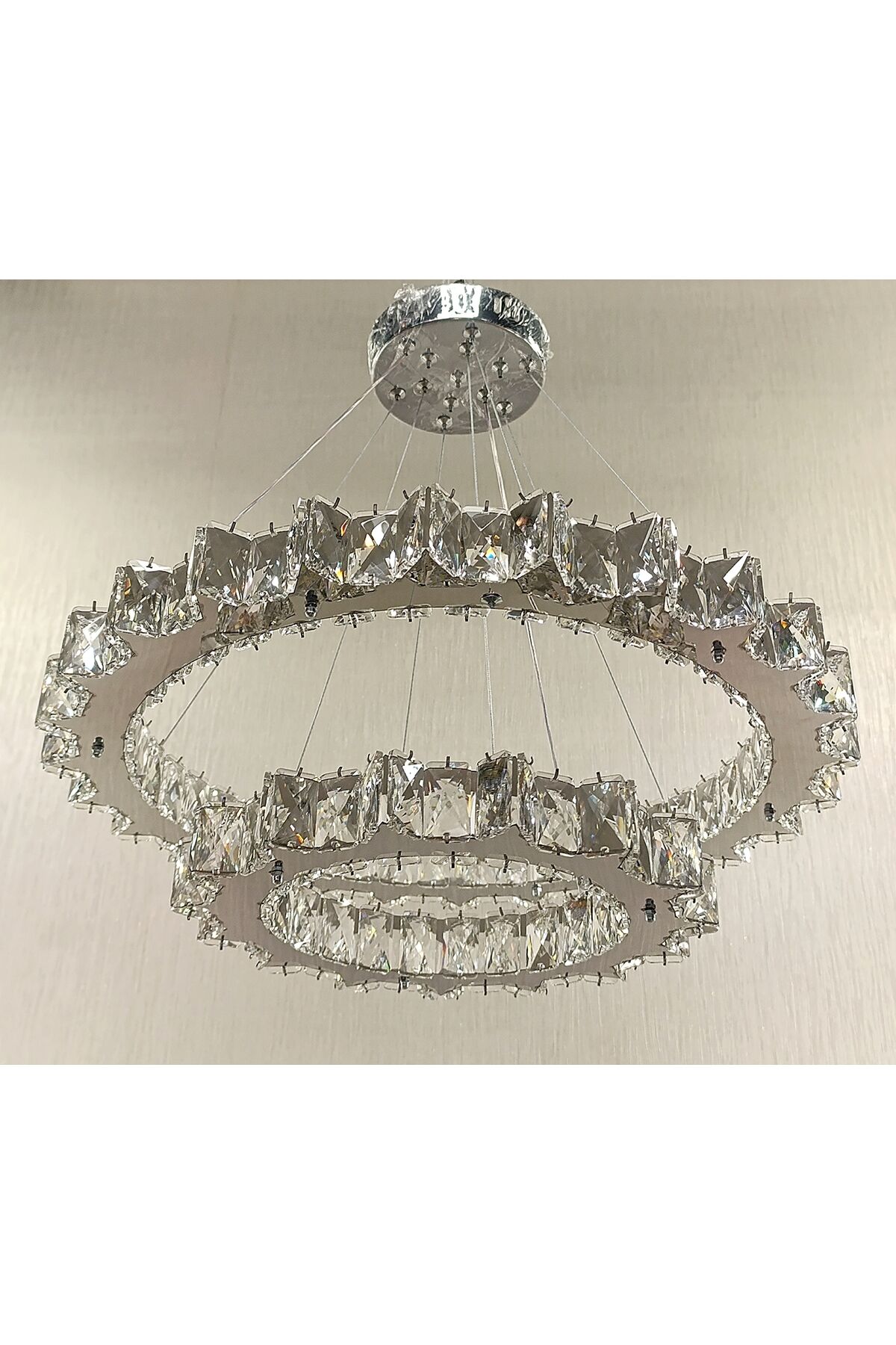 KRİSTAL TAŞLI YILDIZ 2KATLI MODERN 3 RENK LED AVİZE