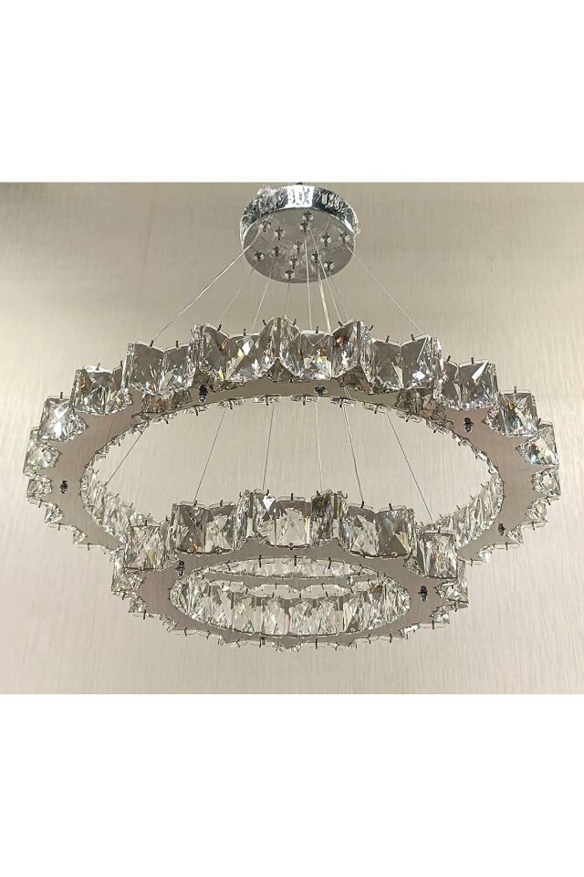 KRİSTAL TAŞLI YILDIZ 2KATLI MODERN 3 RENK LED AVİZE
