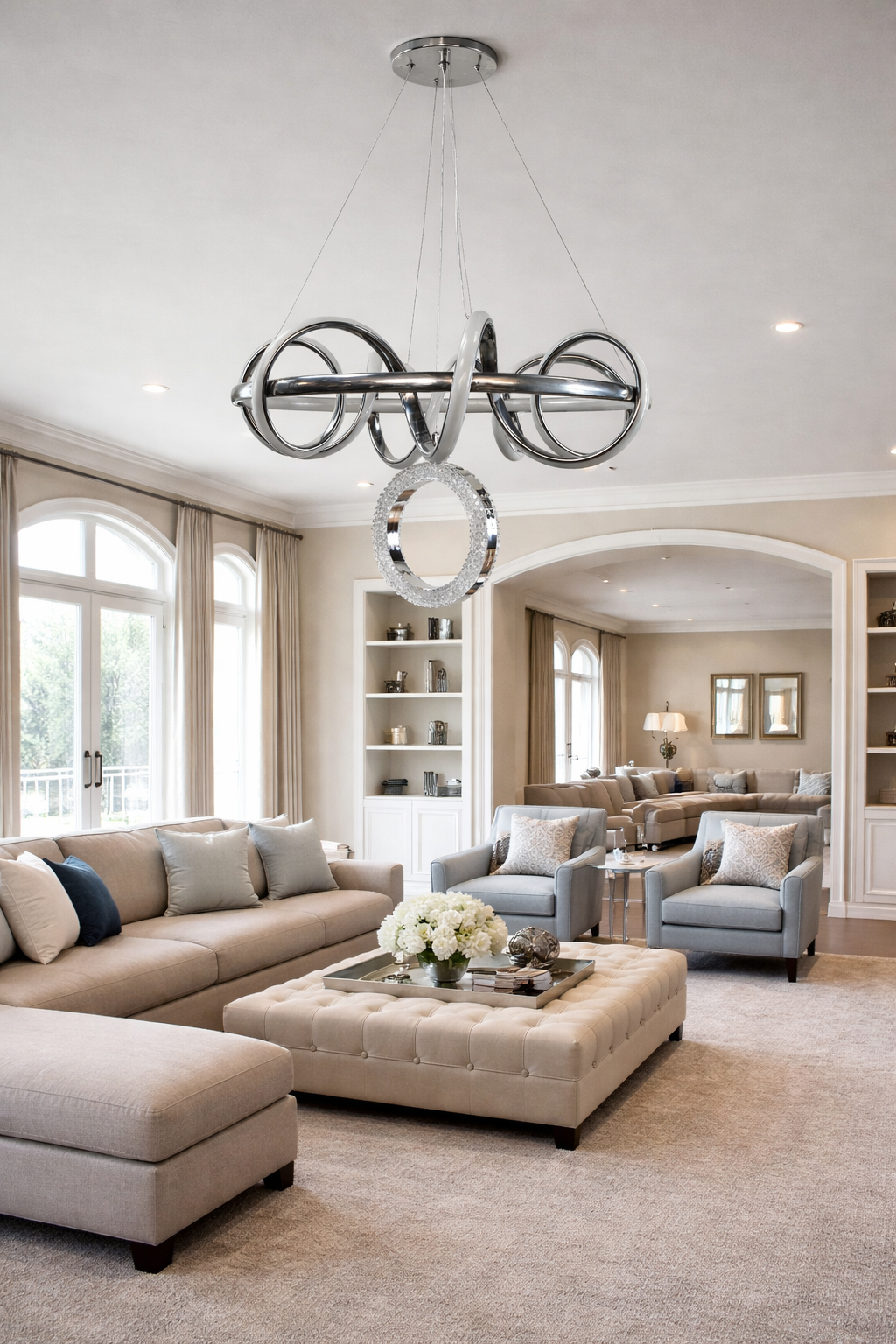 MODERN BÜYÜK HELEZON HALKALI MODEL LED AVİZE KROM