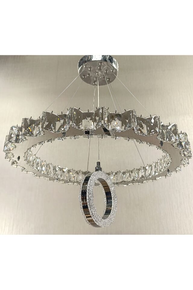 KRİSTAL TAŞLI YILDIZ 3 RENK HALKALI MODERN LED AVİZE