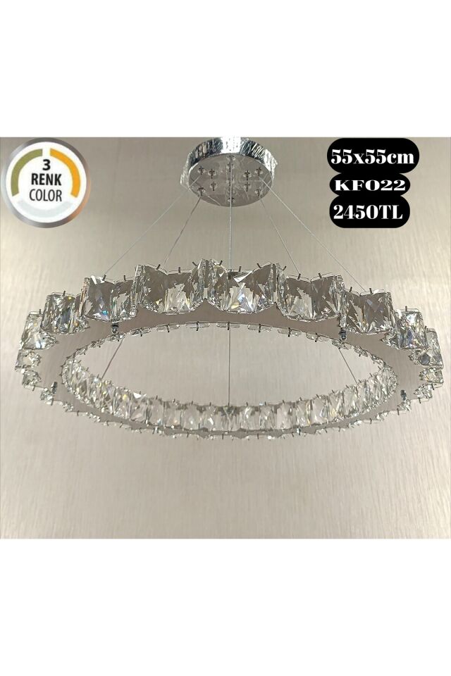 KRİSTAL TAŞLI YILDIZ 3RENK MODERN LED AVİZE