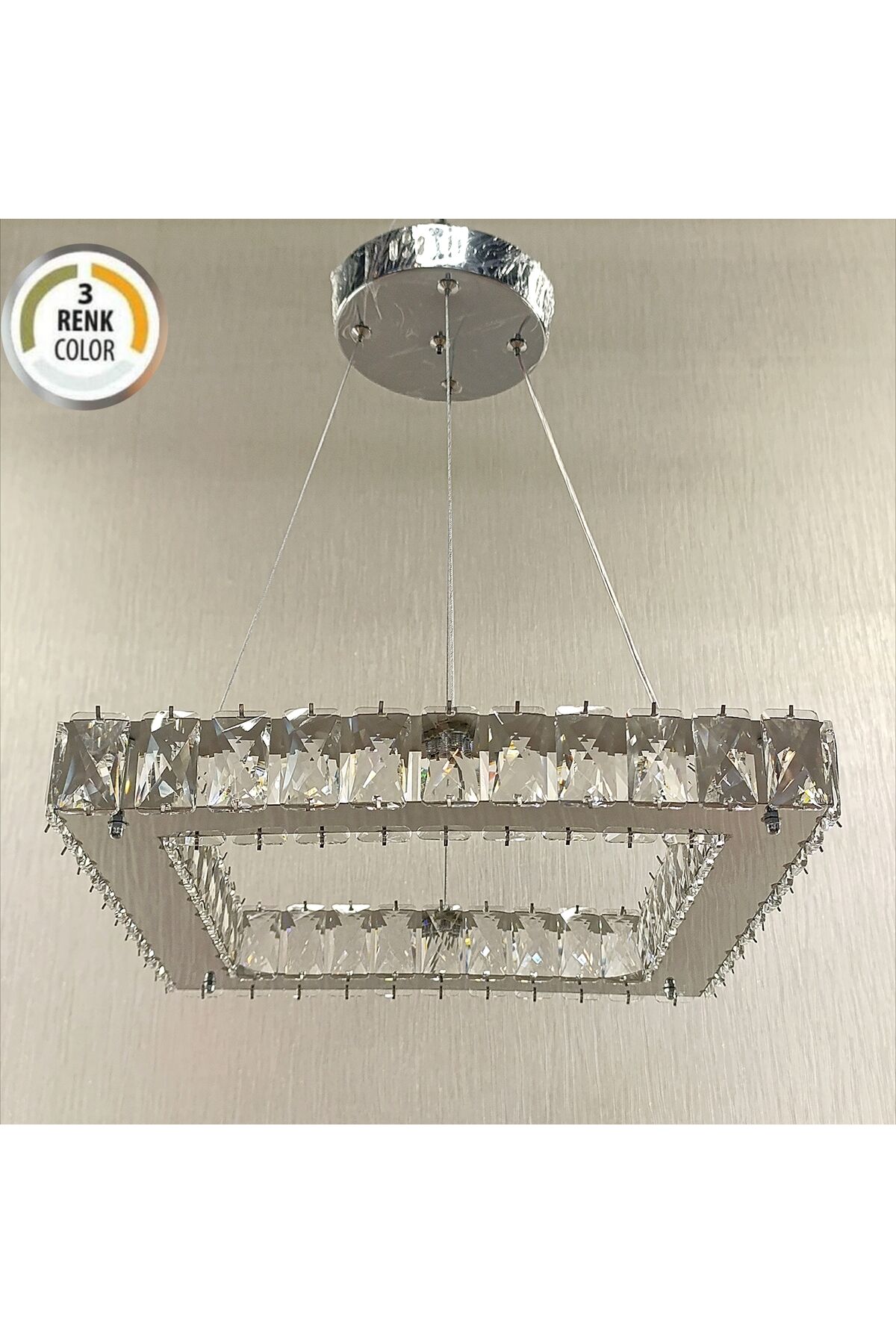 KRİSTAL TAŞLI KARE 35LİK 3RENK MODERN LED AVİZE