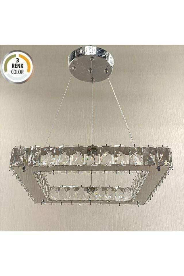 KRİSTAL TAŞLI KARE 35LİK 3RENK MODERN LED AVİZE