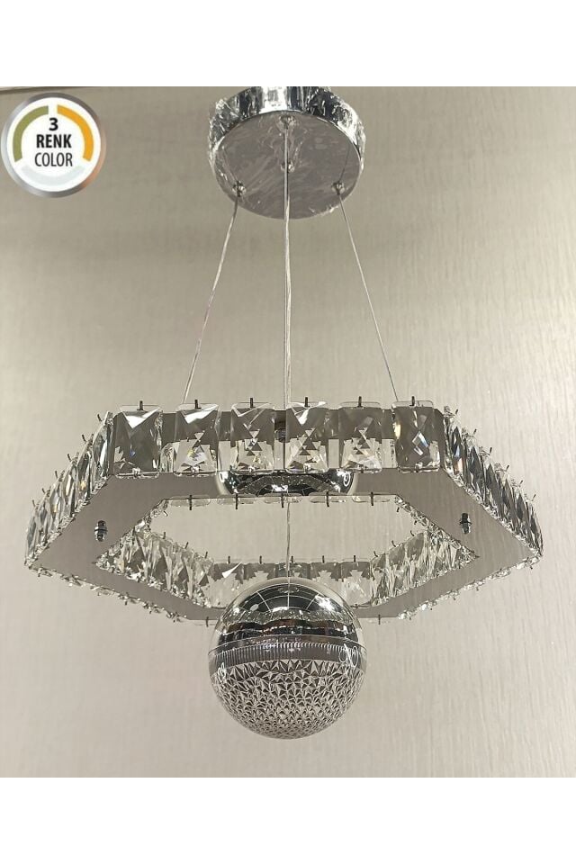 KRİSTAL TAŞLI ALTIGEN 40LIK ŞEKER TOPLU MODERN LED AVİZE
