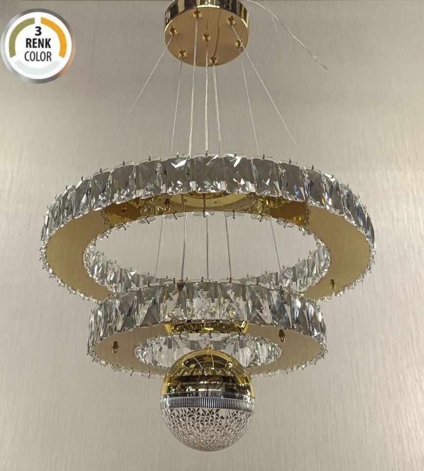 2KATLI DAİRE ŞEKER TOPLU KRİSTAL LED AVİZE