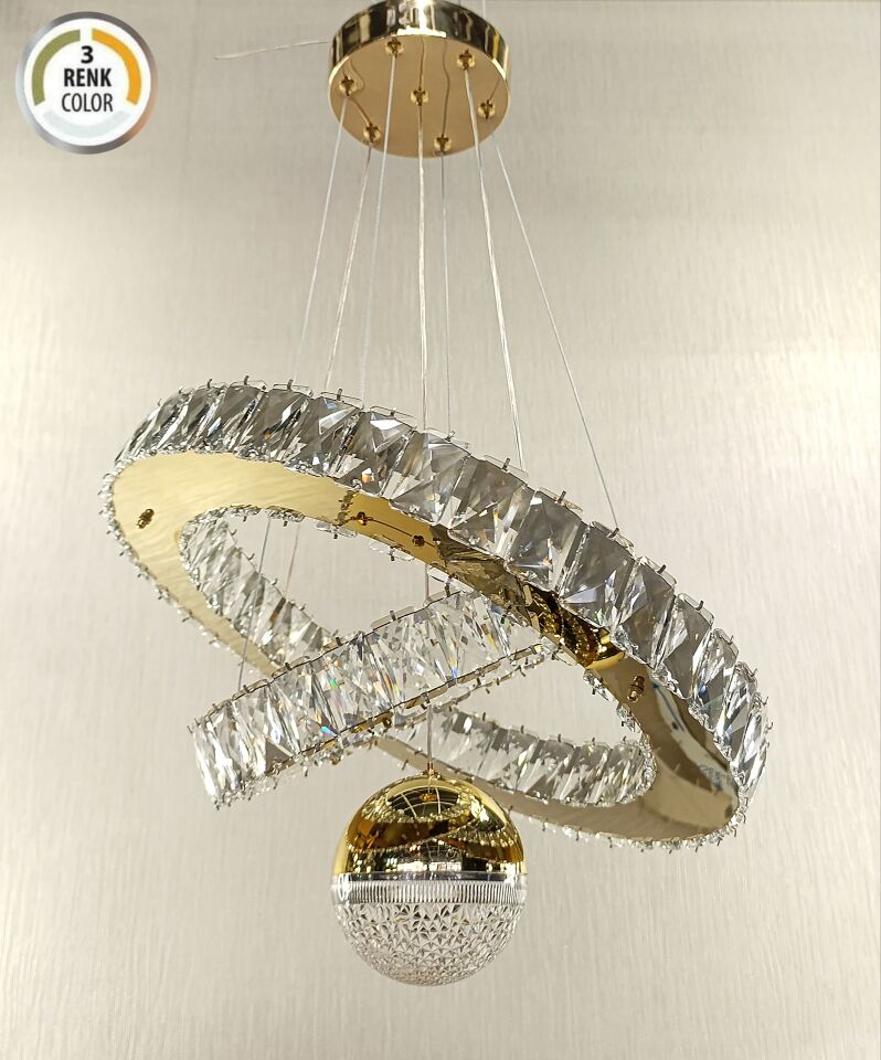 2KATLI DAİRE ŞEKER TOPLU KRİSTAL LED AVİZE