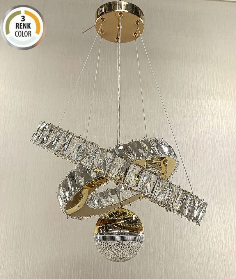 2KATLI DAİRE ŞEKER TOPLU KRİSTAL LED AVİZE