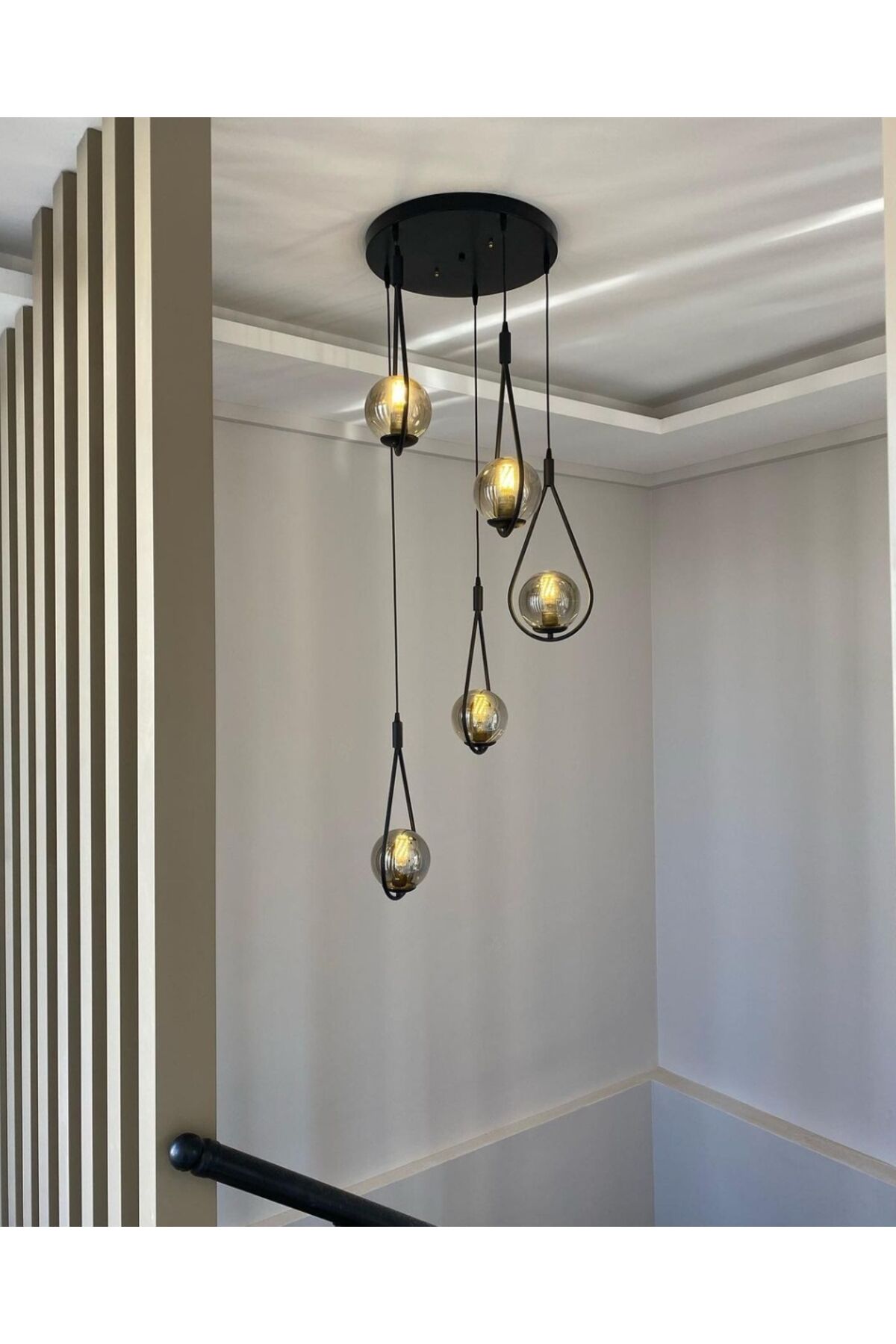 5Lİ DAMLA  MODERN İPEK SİYAH SARKIT AVİZE