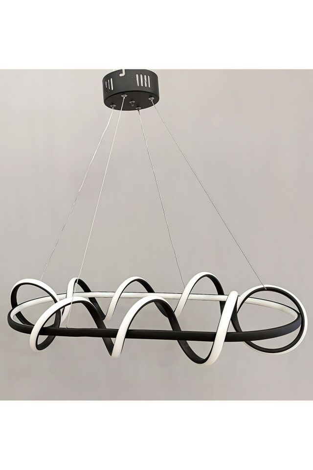 3KADEMELİ YEMEK MASASI MODERN SİYAH LED AVİZE