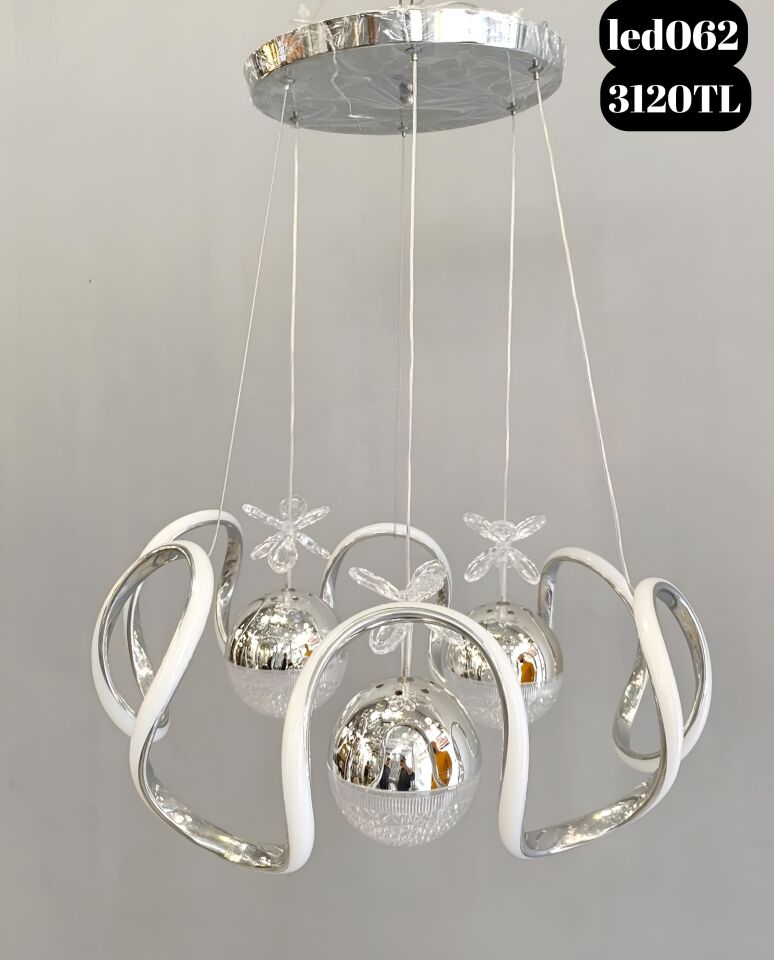 3KADEMELİ BULUT ŞEKER TOPLU MODERN KROM LED AVİZE