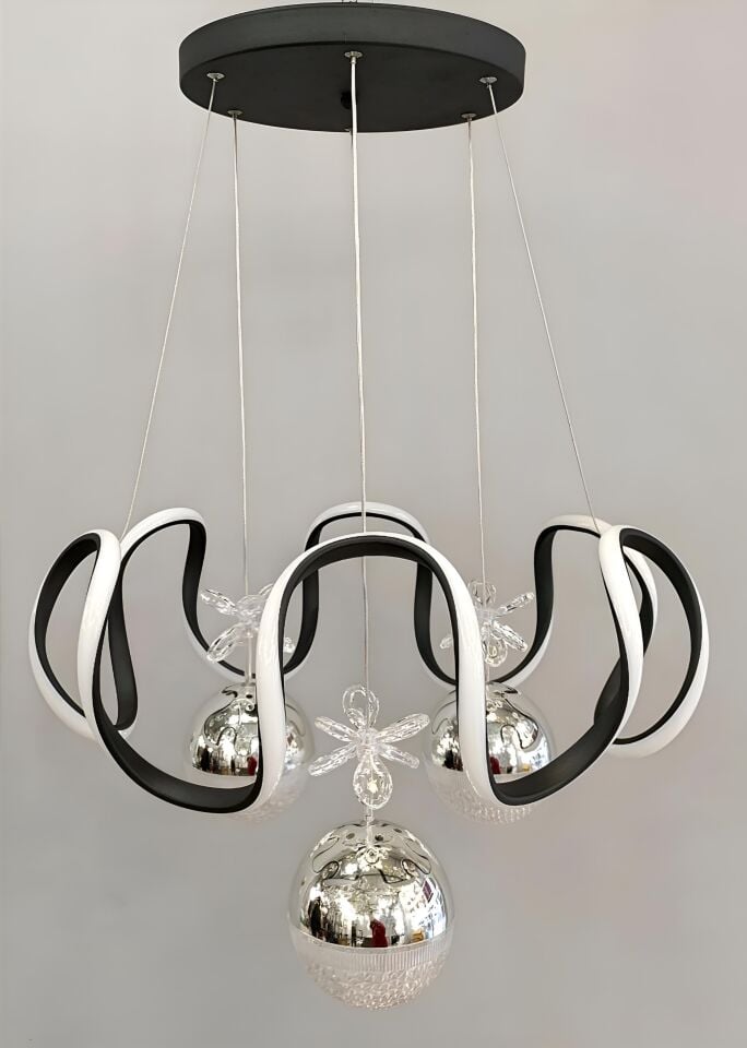3 KADEMELİ BULUT ŞEKER TOPLU MODERN SİYAH LED AVİZE