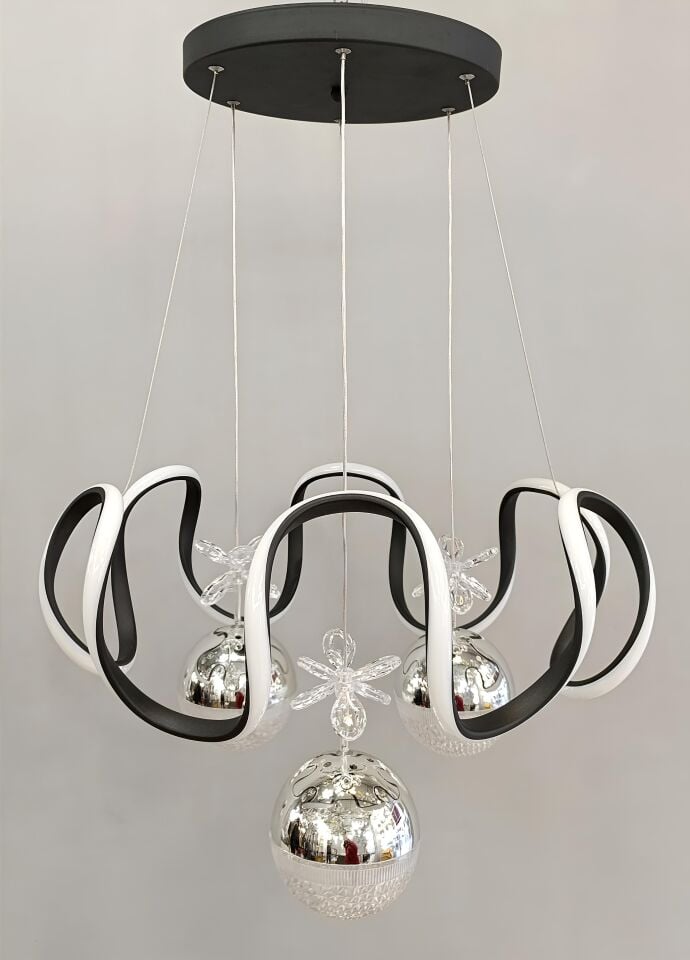 3 KADEMELİ BULUT ŞEKER TOPLU MODERN SİYAH LED AVİZE