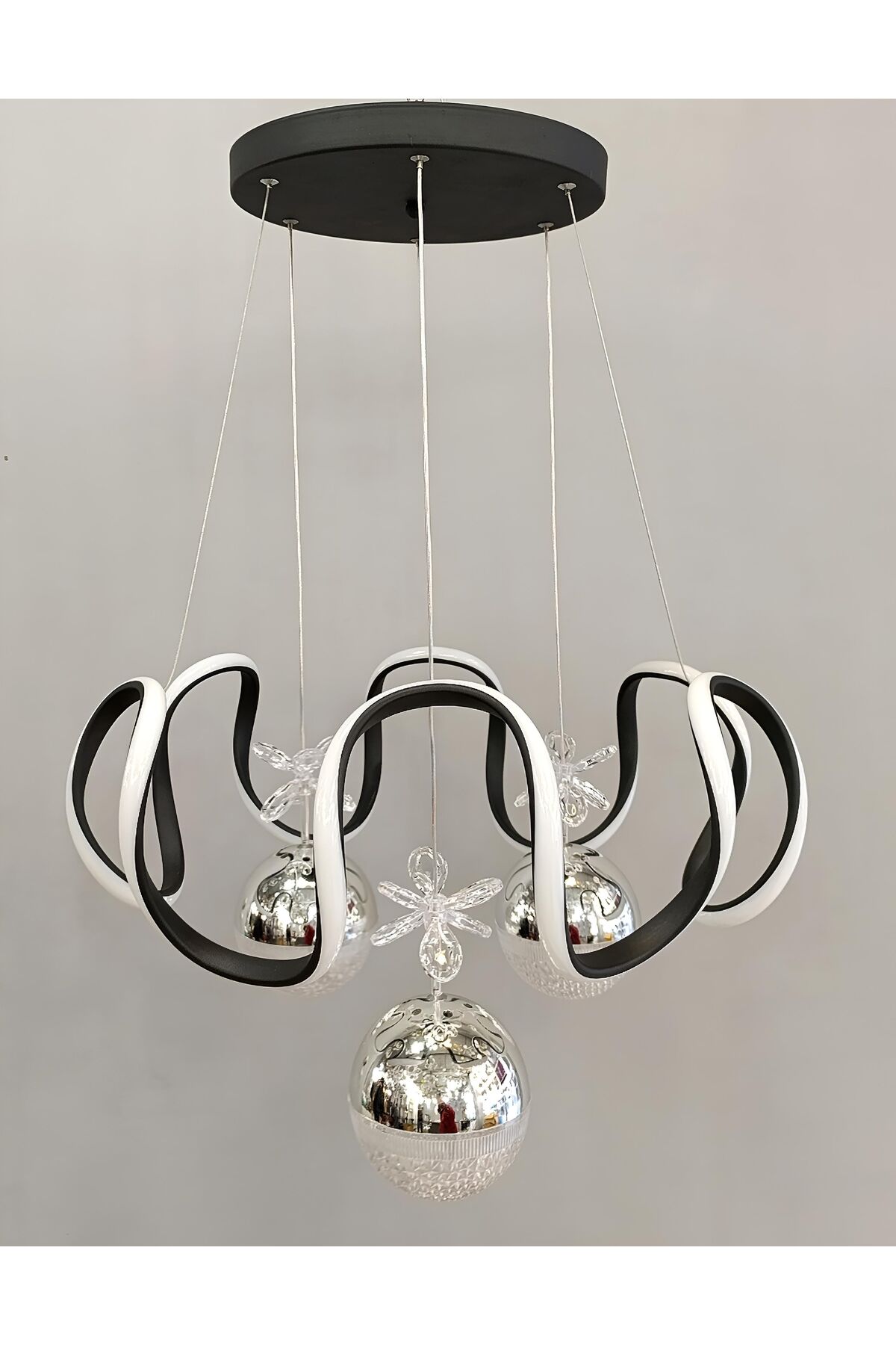 3 KADEMELİ BULUT ŞEKER TOPLU MODERN SİYAH LED AVİZE