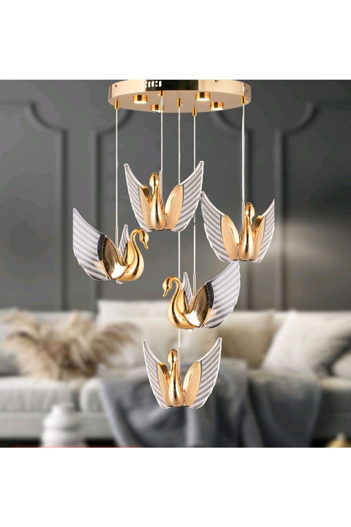 5Lİ KUĞU SARKIT MODERN AVİZE