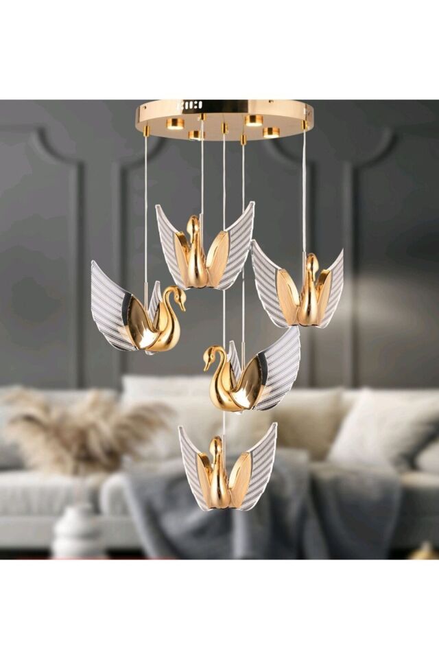 5Lİ KUĞU SARKIT MODERN AVİZE