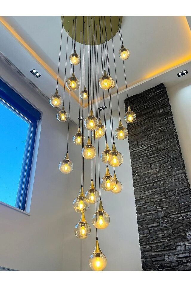 1000LİK TEPSİ STATİK GOLD KASA HUNİLİ 30 CAMLI GALERİ BOŞLUĞU MODERN AVİZE