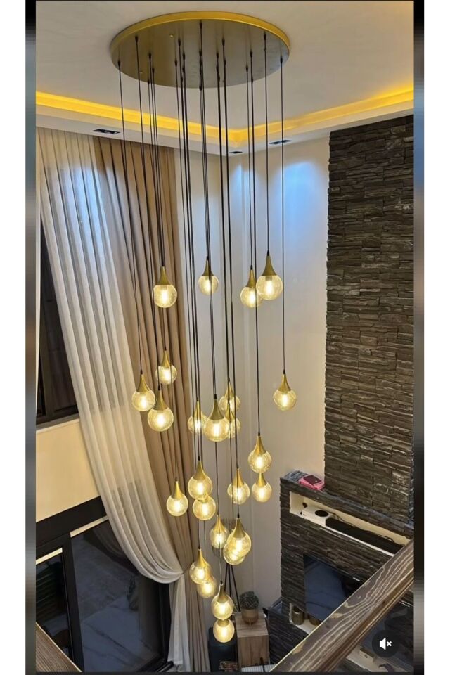 1000LİK TEPSİ STATİK GOLD KASA HUNİLİ 30 CAMLI GALERİ BOŞLUĞU MODERN AVİZE