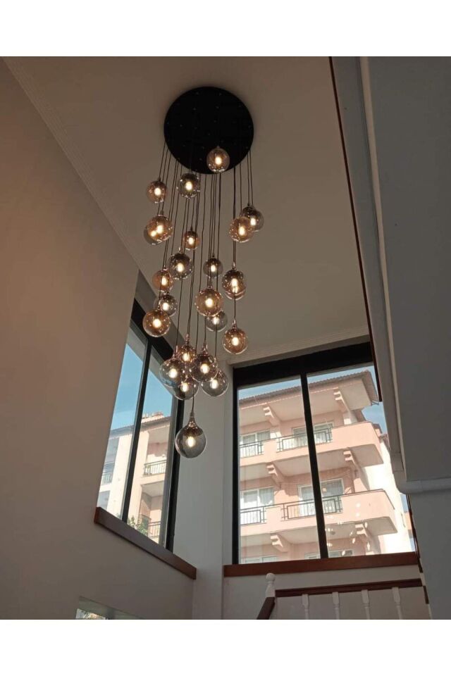 70lik 25 Camlı Krom Süslü Galeri Boşluğu Modern Avize