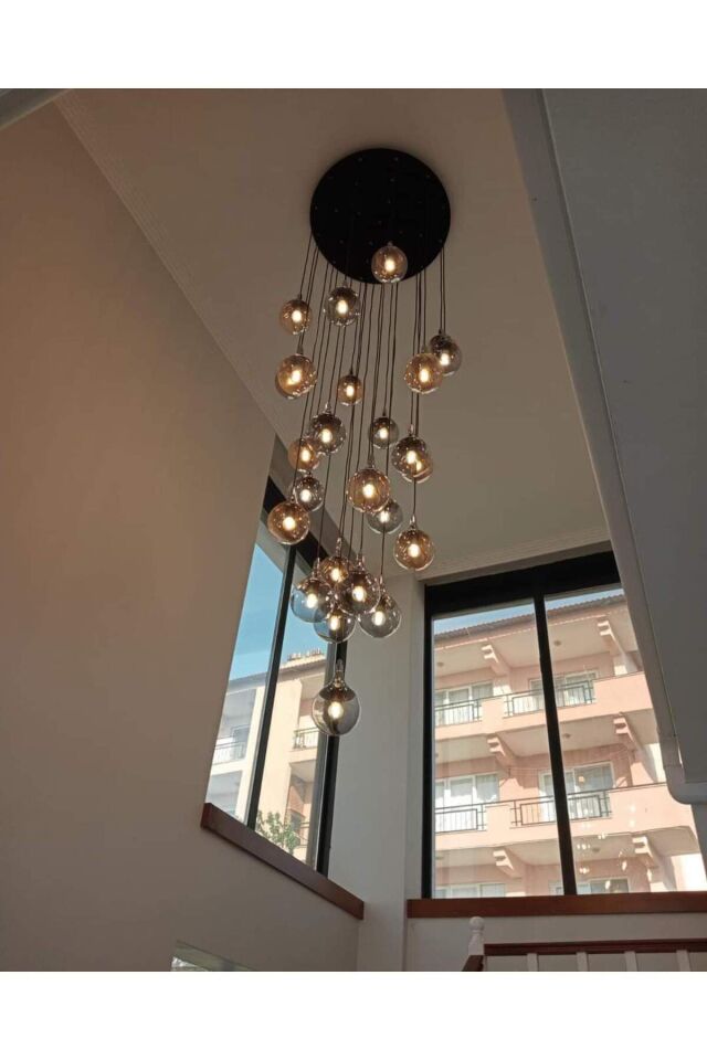 70lik 25 Camlı Krom Süslü Galeri Boşluğu Modern Avize