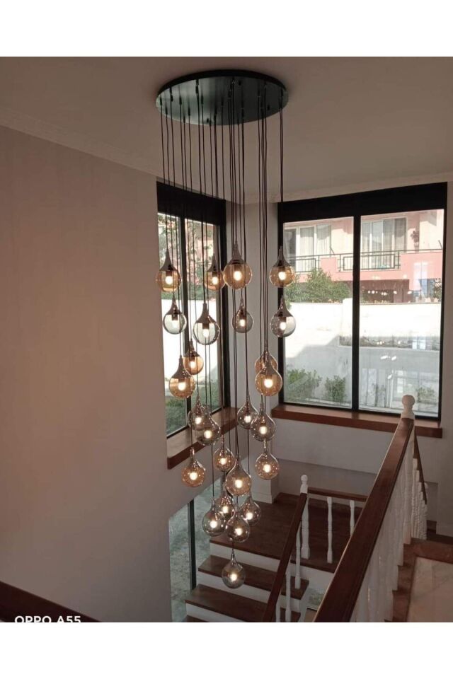 70lik 25 Camlı Krom Süslü Galeri Boşluğu Modern Avize