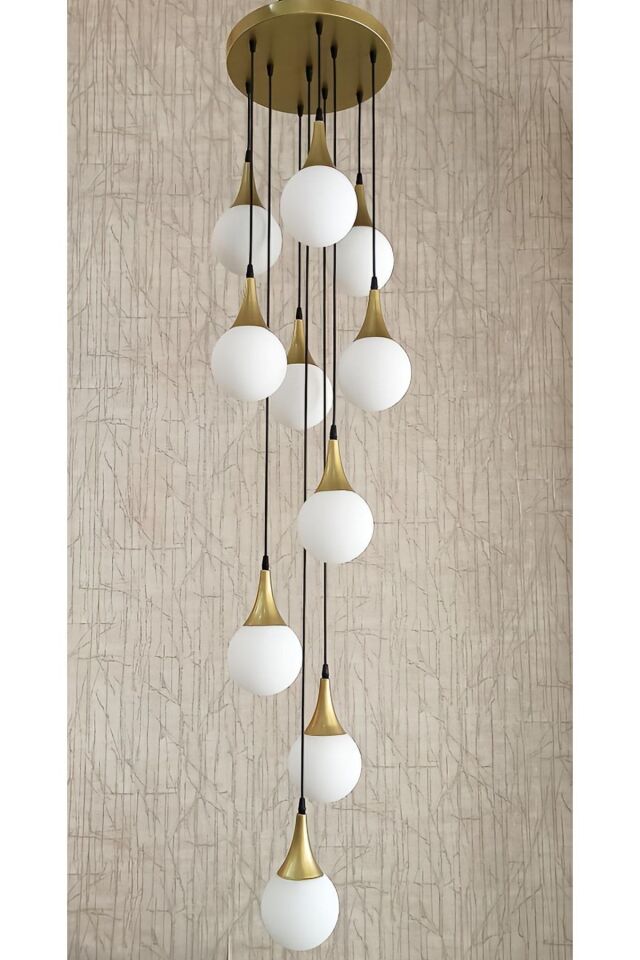 10 Camlı Statik Gold Modern Avize