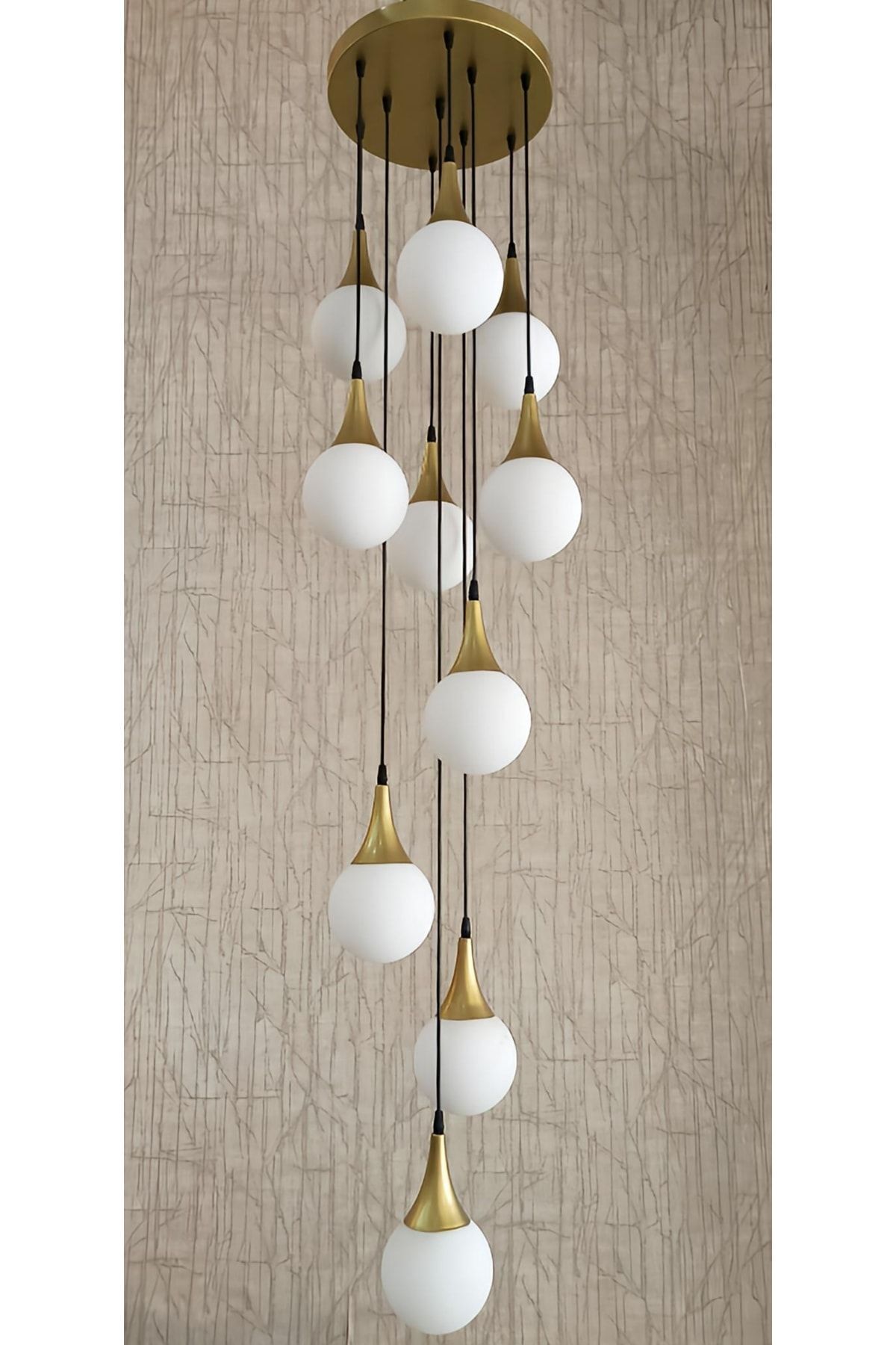 10 Camlı Statik Gold Modern Avize