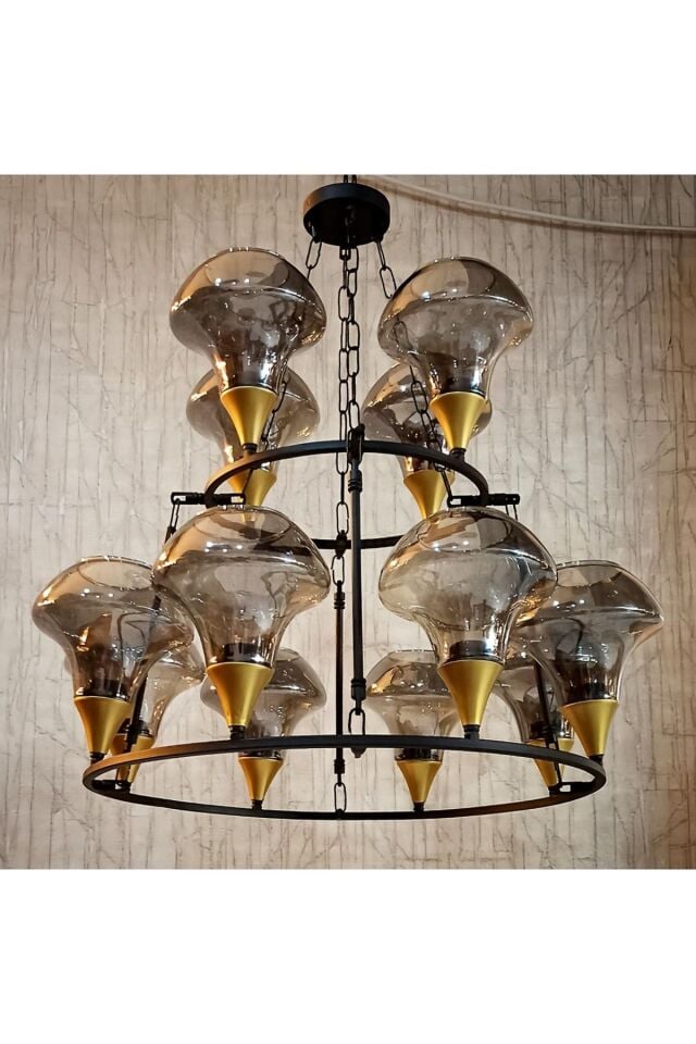 12 Camlı Çift Kat Otantik Avize