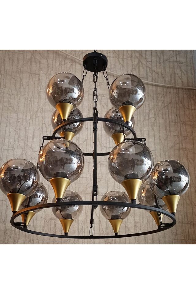 12 Camlı Çift Kat Otantik Avize