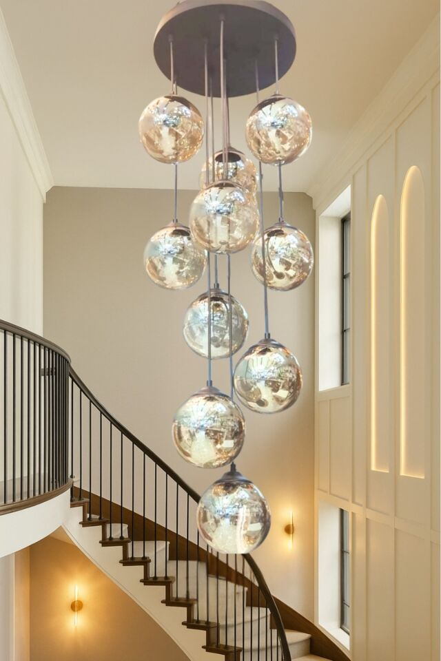 Modern 10 Camlı Glop Sarkıt Avize