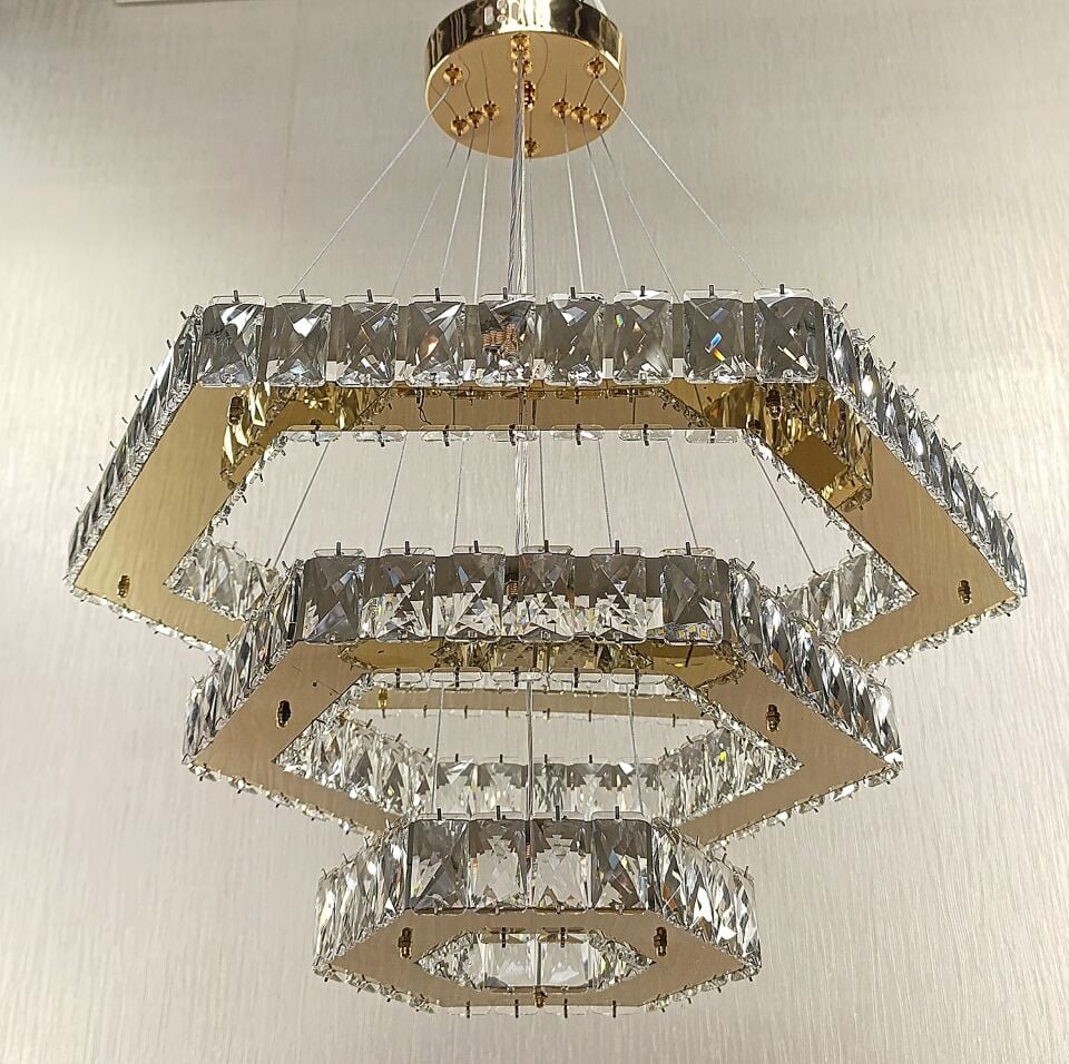 3KATLI ALTIGEN KRİSTAL LED AVİZE