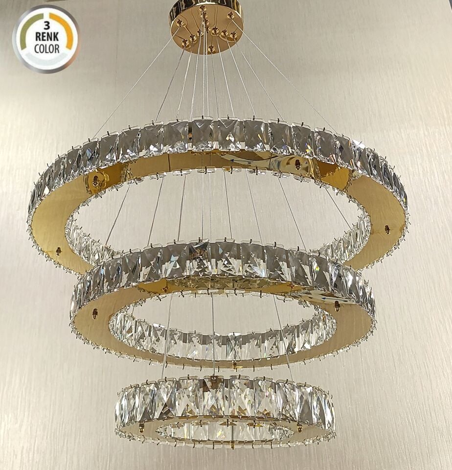 3 KATLI KRİSTAL DAİRE LED AVİZE