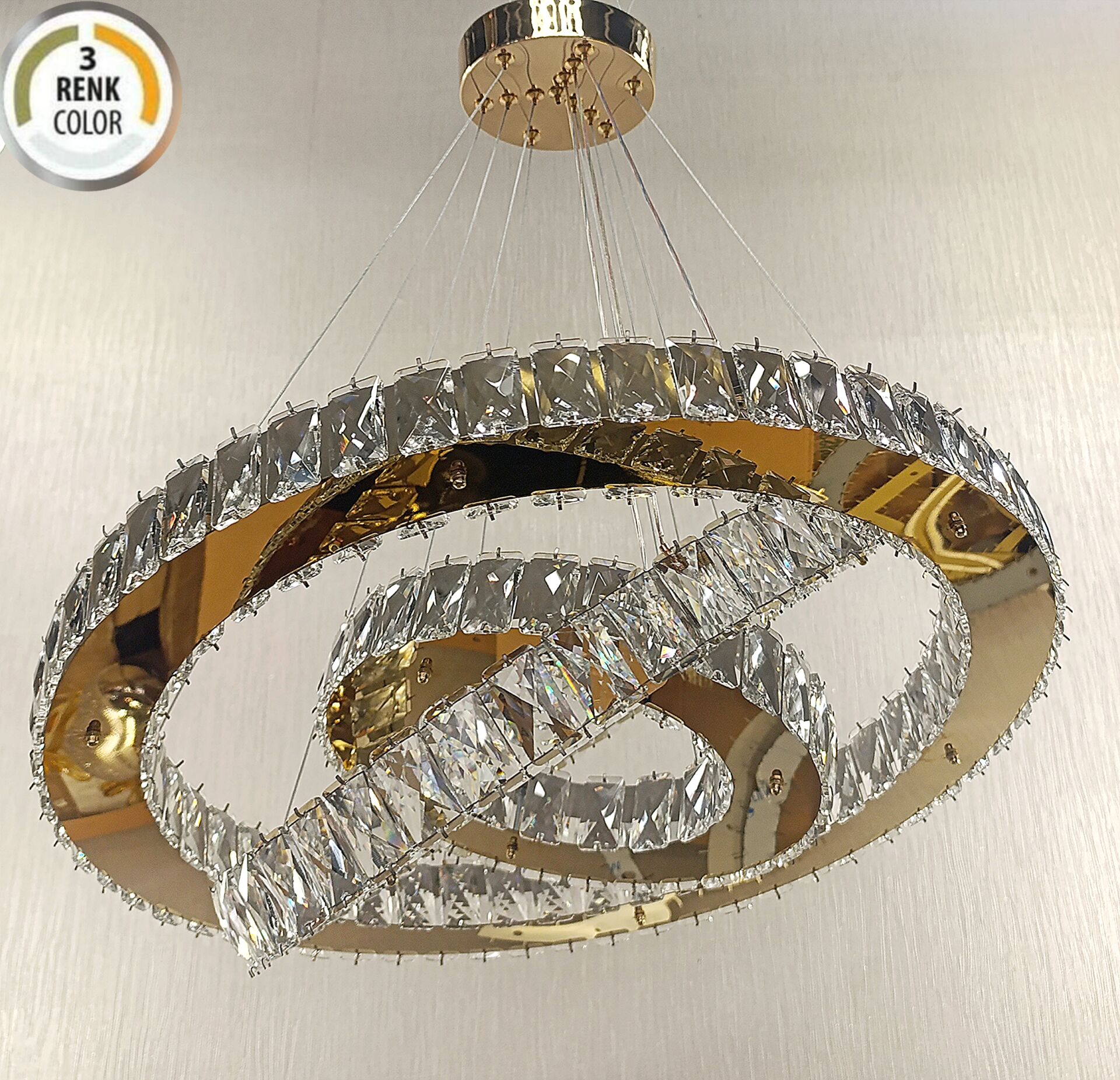 3 KATLI KRİSTAL DAİRE LED AVİZE