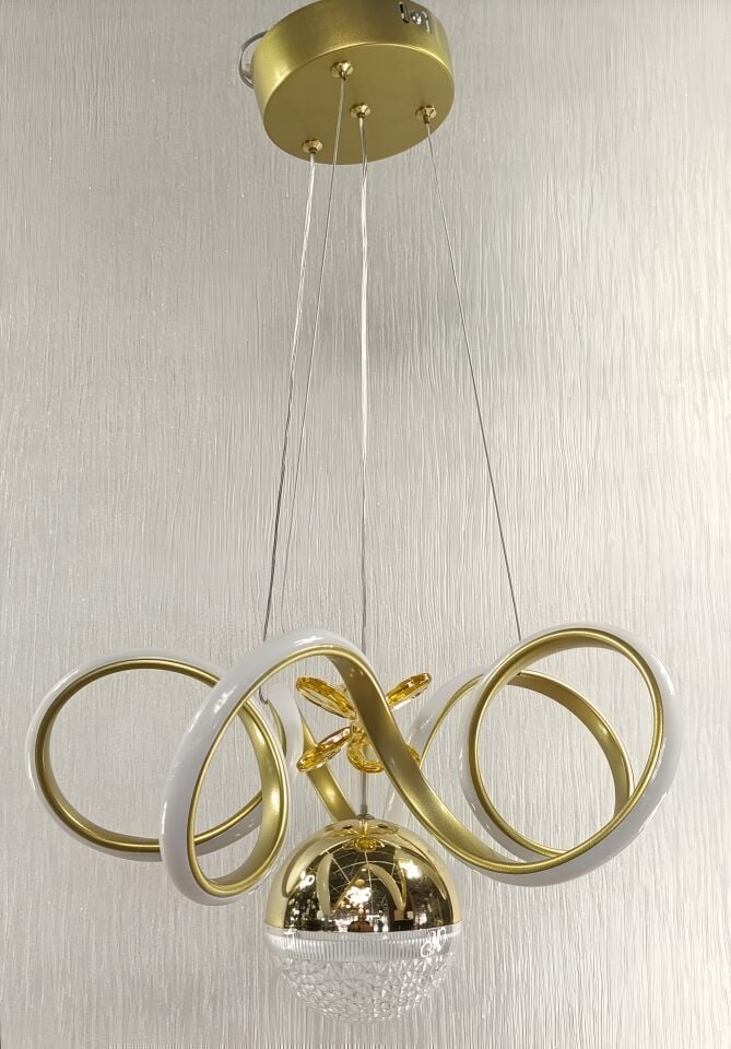 KIVRIMLI MODEL TEK TOPLU MODERN LED AVİZE GOLD RENK