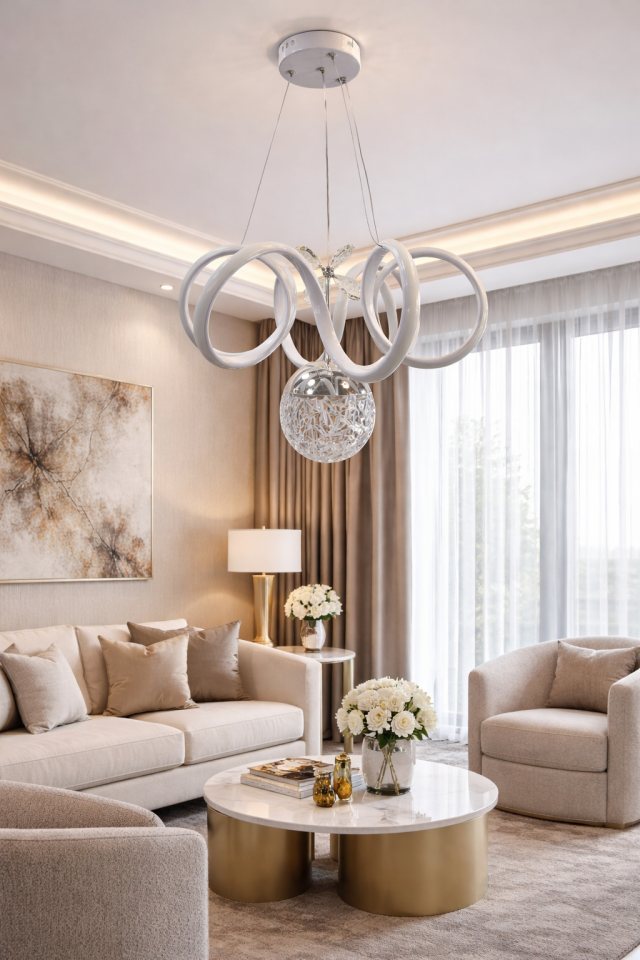 KIVRIMLI MODERN LED TOPLU AVİZE BEYAZ KASA