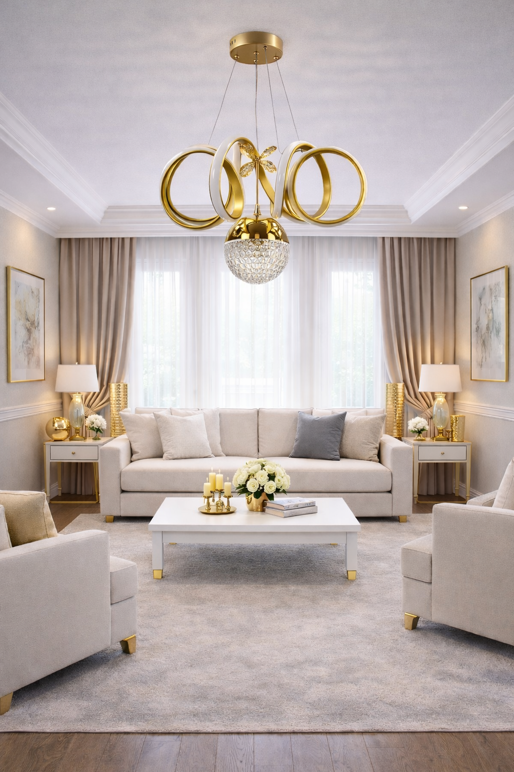 MODERN KIVRIMLI LED TOPLU AVİZE GOLD KASA