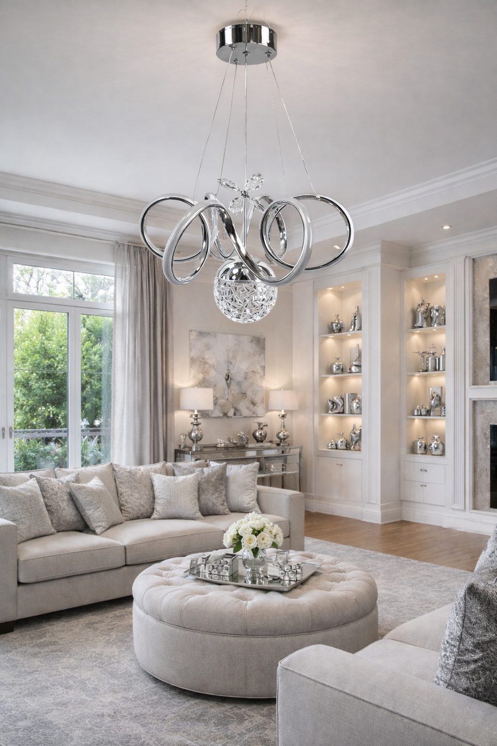 KIVRIMLI MODERN TOPLU LED AVİZE KROM KASA