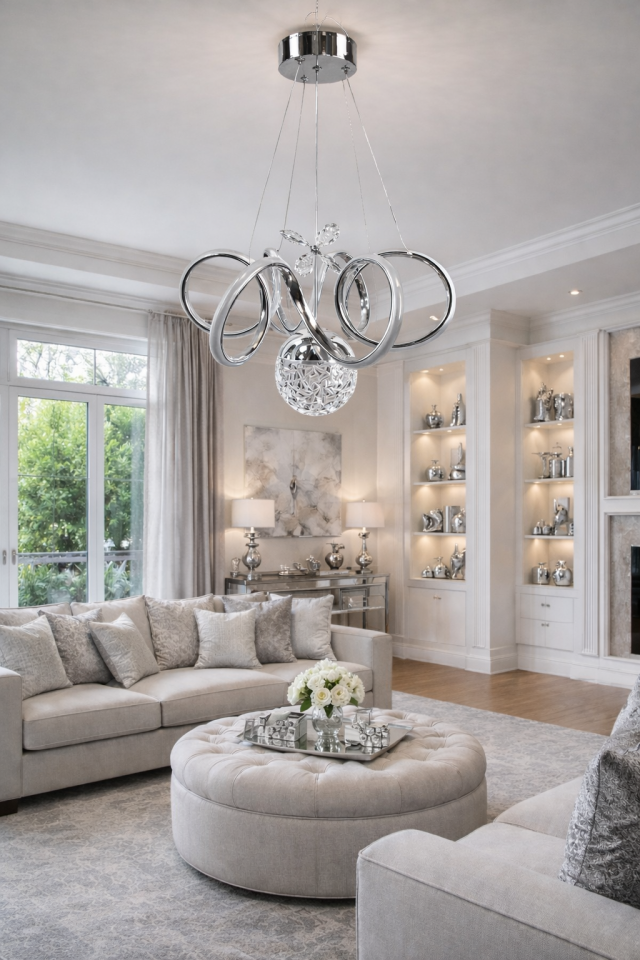 KIVRIMLI MODERN TOPLU LED AVİZE KROM KASA