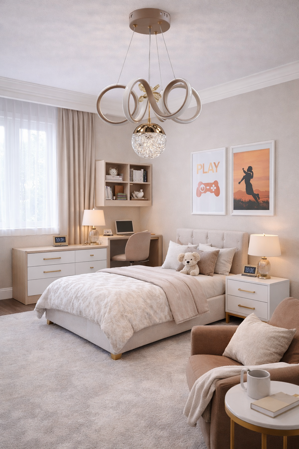 KIVRIMLI MODERN TOPLU LED AVİZE CAPPUCCİNO RENK