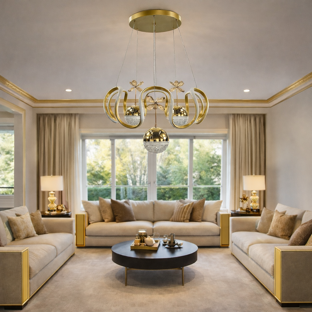 MODERN 3 TOPLU LED AVİZE GOLD RENK