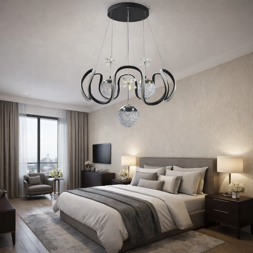 MODERN 3 TOPLU LED AVİZE SİYAH RENK