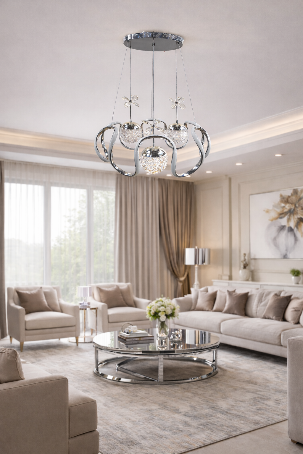 MODERN 3 TOPLU LED AVİZE KROM RENK