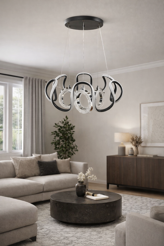 MODERN 3 HALKALI LED AVİZE SİYAH RENK