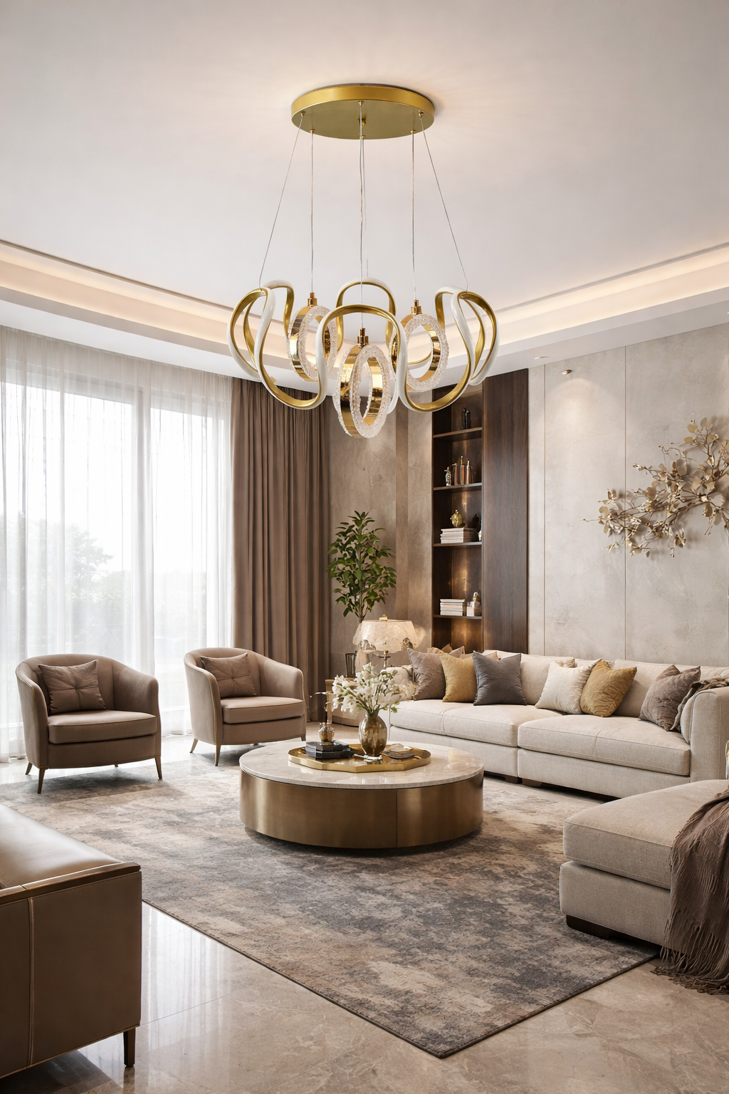 MODERN 3 HALKALI LED AVİZE GOLD RENK