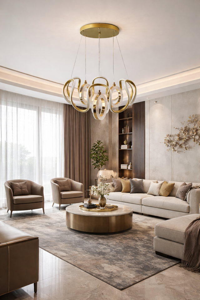 MODERN 3 HALKALI LED AVİZE GOLD RENK