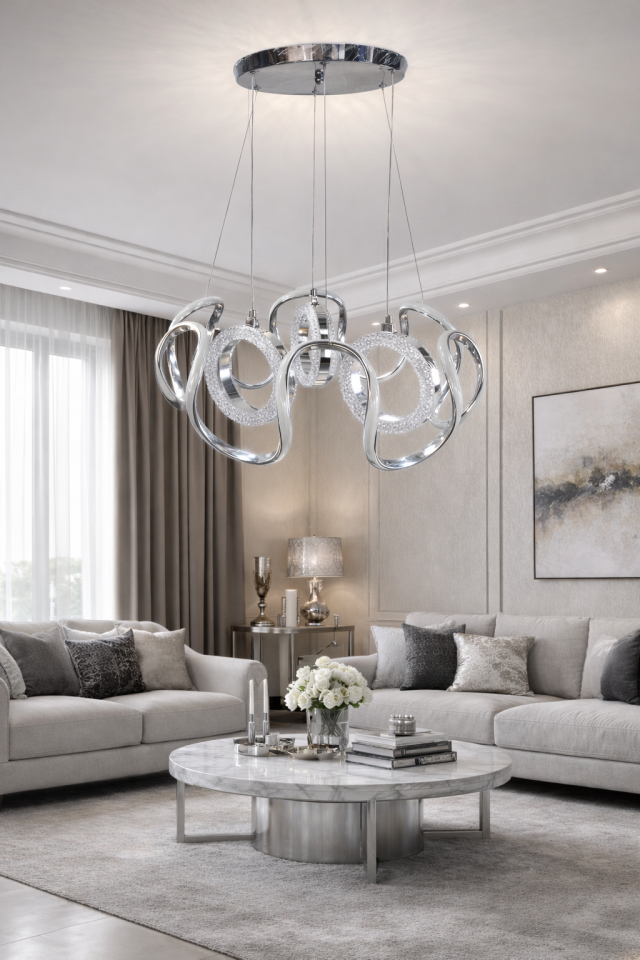 MODERN 3 HALKALI LED AVİZE KROM RENK