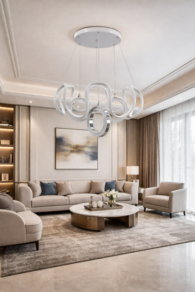 MODERN 3 HALKALI LED AVİZE BEYAZ RENK